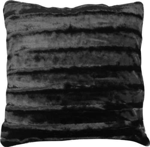 18" Black Shiny Stripes Faux Fur Cushion Covers By Goldstar