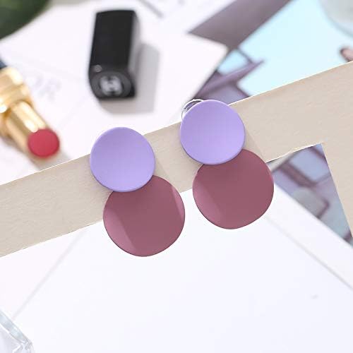 VVSBAOZI Crystal Stud Earrings Candy-Colored disc Earrings Temperament Korean Personality Simple face Thin Earrings Sen Round face fit, 5 ★ Purple + Light red