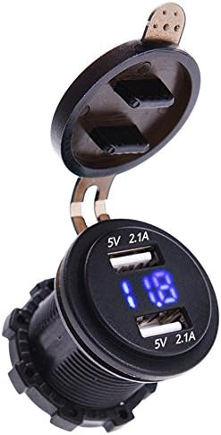 Linchview 12-24V LED digital voltmeter with dual USB car charger, 4.2A plug voltmeter for car motorcycle boat with 60 cm cable