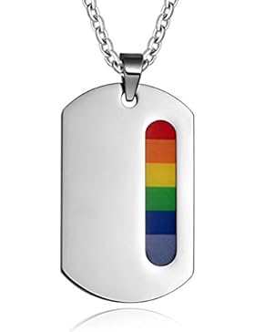 Gudeke Schmuck Edelstahl-Regenbogen Homosexuell Lesben Stolz Quadratisch Dog Tag Anhänger Lgbt Halskette, Silber
