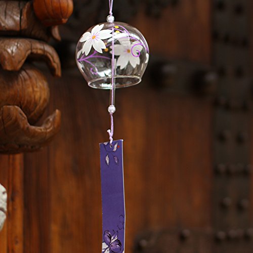Japanisches Furin Glas-Windspiel, Handgefertigt, schönes Geschenk zu Geburtstag, Valentinstag, Dekoration für Zuhause, Küche, Garten, Fenster, Motiv: Weiße Kirschblüte - 7