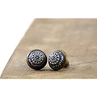 Kleine orientalische Ohrstecker Ornamente Mosaik Stern blau dunkelblau weiss