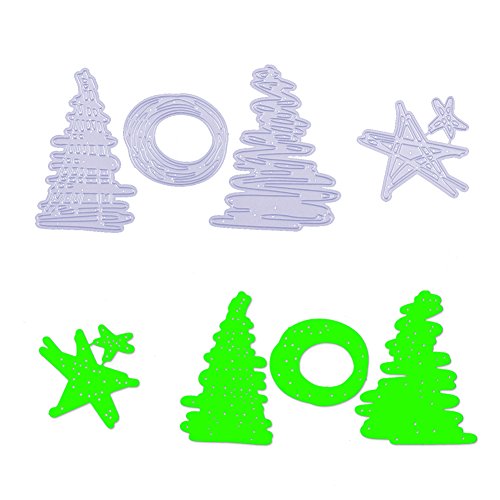Amazingdeal365 4pcs Christmas Tree Metall Form Stanzschablonen Schablonen Schneiden DIY Dekor Sammelalbum Karten Buchzeichen Lesezeichen als Geschenk für Freunde Geburtstag Kinder,Kindergarten Hobby Schule Handarbeit Unterricht usw. Ein tolles Geschenk! - 3