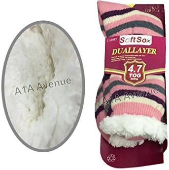 New Women's Ladies Stripy Soft Sox Dual Layer 4.7 Tog Size 4-7 (EUR 37-41) (Baby Pink)