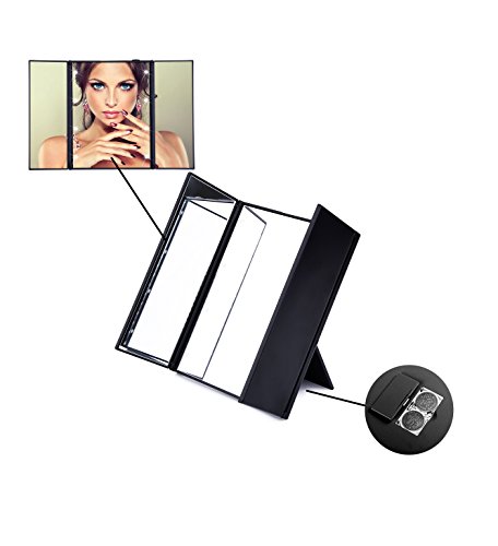 PKDREAMER Kosmetikspiegel Faltbarer, beleuchteter Schminkspiegel mit 8-LEDs ( für Make up und Rasur, Standspiegel mit Batterie, für die Reise oder das Bad) - 3