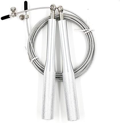Skipping Rope by VIPM2C - Jump Rope with Adjustable High Speed Cable - Boxing MMA Equipment - Anti-Slip Handles - Women Weighted Fitness Training - Silver