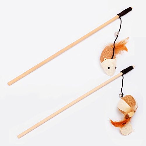 Kitten Cat Interactive Toy Dangler Rod with Feather mouse and Feather Small Ball