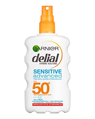 Garnier Delial Sensitive Advanced Spray Protector Solar para Pieles Claras, Sensibles E Intolerantes Al Sol - Ip50+  - 200 ml