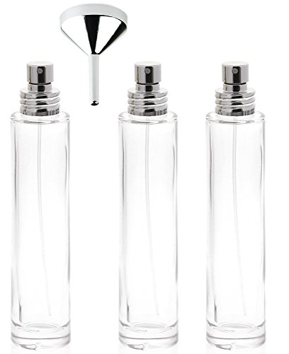 Parfüm-Zerstäuber, Glas-Flakon für Parfum Kosmetex Aluminium-Zerstäuber, 30 ml, leer, 3x Silber +Trichter