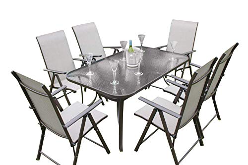 Henley 6 Seater Garden Dining Set - 6 Folding Chairs and a Glass Top Table Henley 6 Seater Garden Dining Set - 6 Folding Chairs and a Glass Top Table