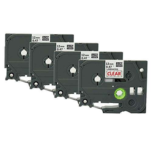 Preisvergleich Produktbild etikettenband für bruder, für bruder etikettenband,4pcs 12mm Standard Laminated Printer Etikettenbandkassette Ersatz Kompatibel mit Brother P-Touch PT E100 D200 D210 1090
