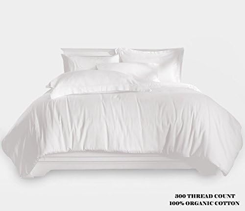 AxeBlink Platinum 300 Thread Count Organic Cotton Duvet Cover Set With Pillow Cases. (White, Double)