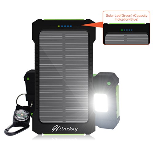 Hiluckey Caricabatterie Portatile 10000mAh Dual USB Batteria Esterna Ricarica Rapida - Solare Power Bank LED Torcia periPhone 6/7plus iPad,Samsung, Huawei, Asus, HTC smartphone Android, ( Impermeabile Antiurto )
