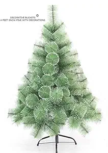 Decorative Buckets: CHRISTMAS TREE 4 FEET :SNOW PINE CHRISTMAS TREE : christmas pine tree with stand AND FREE 18 SNOW CHRISTMAS TREE DECORATIONS ITEMS