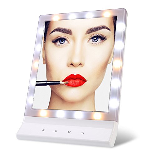 TFCFL LED Make-up Spiegel-Tisch Top Vanity beleuchteten Kosmetikspiegel, Touchscreen Wandhalterung beleuchtete Spiegel mit 18 LED-Leuchten für Tischplatte, Reise, Rasieren, Dressing - 7