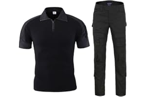 Uugood Shirt and Trouser Sets for Men, Tactical Shirt Military Pants Summer Short Sleeve T-Shirt Camouflage Outfit Combat Trousers for Hunting Paintball Airsoft