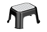 Rotho Trittschemel Paso, Tritthocker aus Kunststoff mit Metallveredelung, mit Anti-Rutsch-Noppen, bis 150 kg, GS-geprüft, schwarz, ca. 43 x 36 x 24 cm (LxBxH) - 2