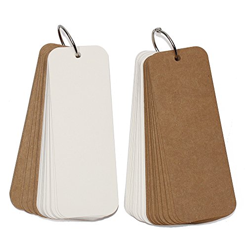 Lenhart Pack von 2 Binder Ring Easy Flip Flash Papier blanko Nachricht/Grußkarte/Geschenk Karte DIY Lesezeichen, weiß, 14*5cm