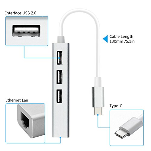USB 2.0 Hub 3 Port Ethernet Adapter USB Netzwerkadapter IMISON USB Typ-C Hub Unibody für Ultrabooks, Laptops und Tablet PC (Silber) - 3