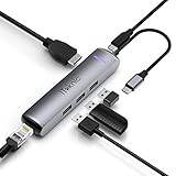 iTeknic Hub USB C 6 en 1 avec 3 Ports USB 3.0, Port HDMI 4K HD, Port Ethernet RJ45 et Port Type C PD 60W Power Delivery Adaptateur Hub USB Type C Compatible avec MacBook Pro, MacBook Air -Gris Sidéral