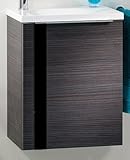 klebestreifenabroller  Lanzet Gäste-WC Set VEDRO / Waschbecken und Unterschrank / Badmöbel für Gästebad / Maße (BxHxT): ca. 49 x 60 x 32 cm / Farbe Schrank: eiche dunkel mit Glasstreifen schwarz, Farbe Waschbecken links: weiß), 2-teiliges Set, Breite 49 cm / platzsparender Waschplatz / Waschtisch fürs kleine Bad (Eiche/Schwarz)