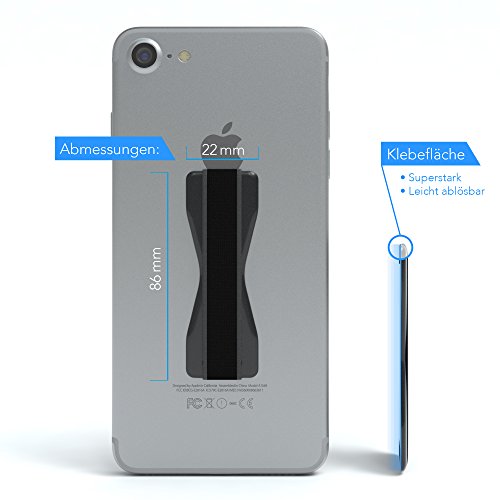 Smartphone Finger Halterung, Handy Griff, Smartphonehalter, Selfie Handyhalter, Fingerhalterung von EAZY CASE, Schwarz