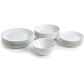 Luminarc Zelie 19-Piece Opal Glass Dinnerware Set for 6 People | White, round, glossy finish, stackable, made in France, micr