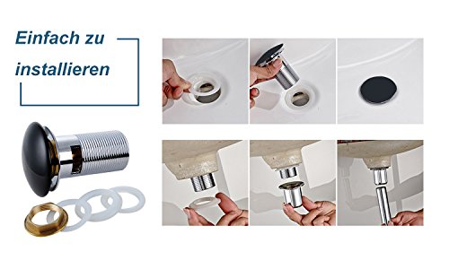 Runde Schwarz Ablaufgarnitur POP UP Ventil Waschbecken Stöpsel für Waschbecken mit Überlauf, aus Hochwertige Keramik und Messing - 9
