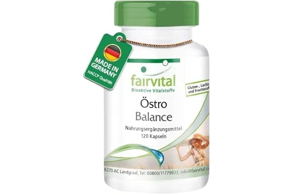 fairvital Östro Balance, soutien pour la ménopause, 120 gélules, faciles à avaler, HAUTEMENT DOSÉES, isoflavones de soja + vitamine E