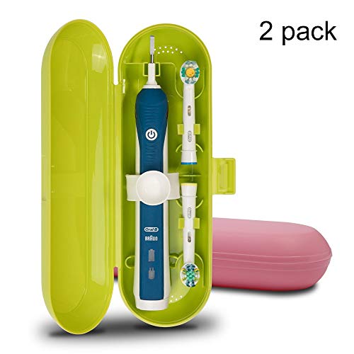 Lot de 2 étuis de voyage en plastique pour brosse à dents électrique Oral-B Pro Series Vert/rose