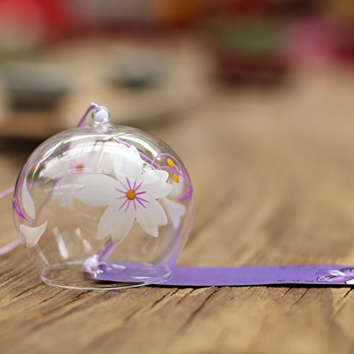 Japanisches Furin Glas-Windspiel, Handgefertigt, schönes Geschenk zu Geburtstag, Valentinstag, Dekoration für Zuhause, Küche, Garten, Fenster, Motiv: Weiße Kirschblüte - 5