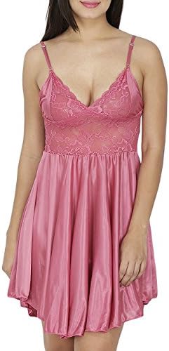 Secret WishWomen's Satin Pink Babydoll Lingerie (Pink, Free Size)