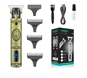 VGR V-228 Digital Display Professional Pro Li Outliner Electric Cordless Hair Clippers Rechargeable Grooming Kits T-Blade Close Cutting Trimmer for Men 0mm Bald Head Clipper 1500mAh 180 mins Runtime