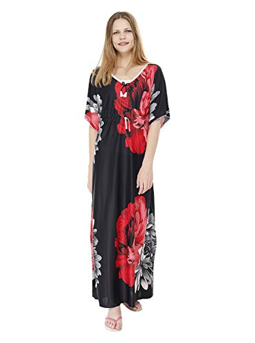 Noty™- Womens Kaftan Nighty - Floral Print (Red-Black) RS.499 (75.00% Off) - Amazon