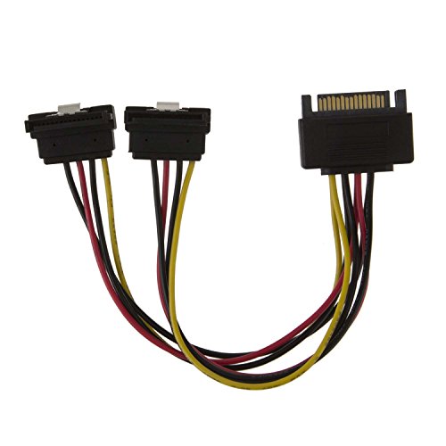 SATA Power Kabel, cablecreation [2er Pack] 6 SATA 15 Pin männlich auf 2 x SATA 15 Pin Down Winkel Buchse Power Splitter Kabel - 3