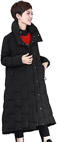 Women Down Jacket Stand Collar Long Sleeve Pocket Button Warm Windproof Thicker Parkas Puffer Coats . Black . L