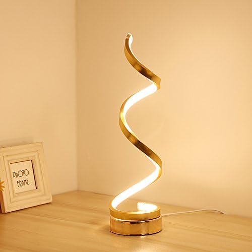 Modern bedside table lamp,Curved led desk lamp,Acrylic lampshade minimalist decorative nightstand table lamp for bedroom,Living room,Kids-gold