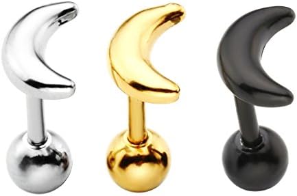 JOVIVI 2-6pcs 16G Punk Stainless Steel Crescent Moon Barbell Ear Cartilage Earrings Tragus Helix Studs 1/4"