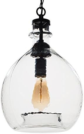 CASAMOTIONPendant Lighting Wavy Hammered Glass Ceiling Light, Hand Blown Glass Hanging Light, 28 * 28 * 43cm, Clear, E27 40W