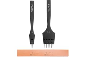 WUTA 2. Generation Leder Zinken Stanze Set mit Austauschbarem Meißelkopf & Runden Hohlkopf- DIY Lederverarbeitung Set(3.85mm-2+6)