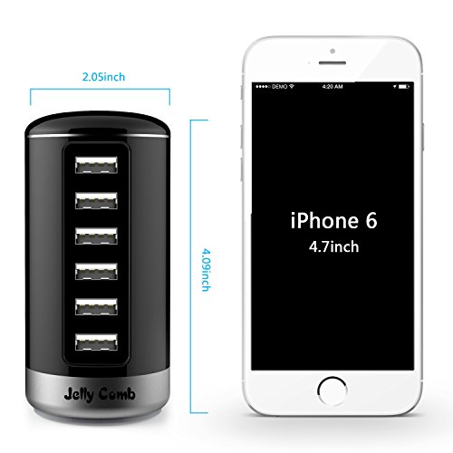 Jelly Comb USB Ladegerät 6-Port mit SI (Smart Identifikation) Technologie für iPhone, iPad, Samsung Galaxy, Nexus, HTC, Motorola, LG und weitere (Schwarz) - 3