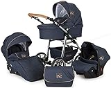  Lux4Kids Kinderwagen 3 in 1 Kombi-Kinderwagen Komplettset mit Autositz Easy One Blau & Jeans