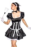 Farbe: schwarz/weiß 1001-kleine-Sachen 6-tlg. Dienstmädchen-Kostüm Alisia Maid Outfits Karneval Nanny Set: Kleid, Corsage, Satinband, Haarband, 1 Paar Handschuhe, Wedel Gr. XS-M (32-38)