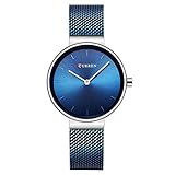 WZFCSAE Mode Armbanduhren Frauen Edelstahlband Frauen Kleid Uhren Frauen Quarz-Uhr Relogio Feminino, Blau Blau