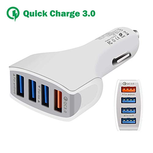 ULTRICS Cargador de Coche, 4 Puerto USB Quick Charge QC 3.0 Carga Rápida Adaptador para Android Smartphones Samsung S9 / S8 / S7, Sony Apple iPhone XS MAX/XS/XR/X / 8, iPad y Más