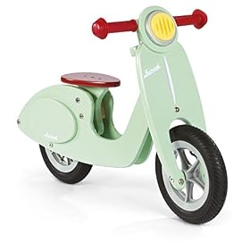 Janod – Draisienne en Bois Scooter Mint – Look Rétro Vintage – Apprentissage Équilibre et Autonomie – Selle Réglable, Pneus Gonflables – Couleur Vert Menthe – Dès 3 ans, J03243