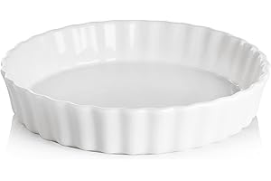 SWEEJAR HOME SWEEJAR Moule à tarte rond en porcelaine ondulée de 24 cm, assiette à quiche en céramique non collante (blanc)