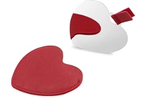 Fatiya Kompakter Edelstahlspiegel, Herzform, bruchsicherer Taschenspiegel mit PU-Lederhülle, Mini-Geldbörse, Spiegel für Reisen, Make-up-Tasche, für Frauen und Mädchen (rot)