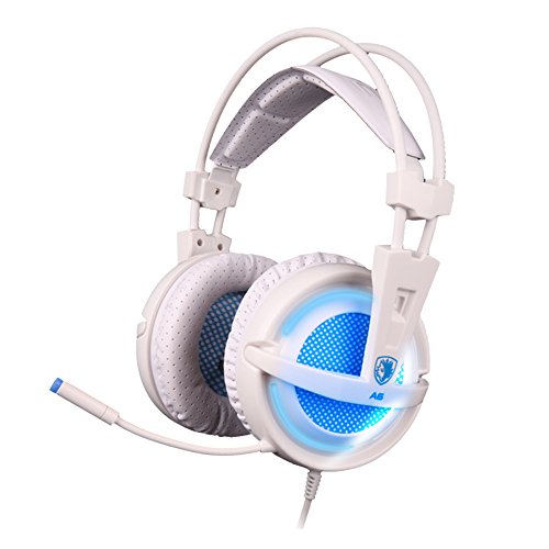 Sades A6  7 1  Surround Sonido Est  reo Pro PC Gaming Headset Auriculares con banda de alta sensibilidad con micr  fono Conector USB Over The de Ear Breat de conmutaci  n Volume Control LED de Leuchten  Color Blanco 