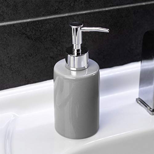 Harbour-Housewares-Articles-mnagers-Port-3-pices-en-cramique-Salle-de-Bains-Accessory-Set-Distributeur-de-SavonPlat-Tumbler-Gris